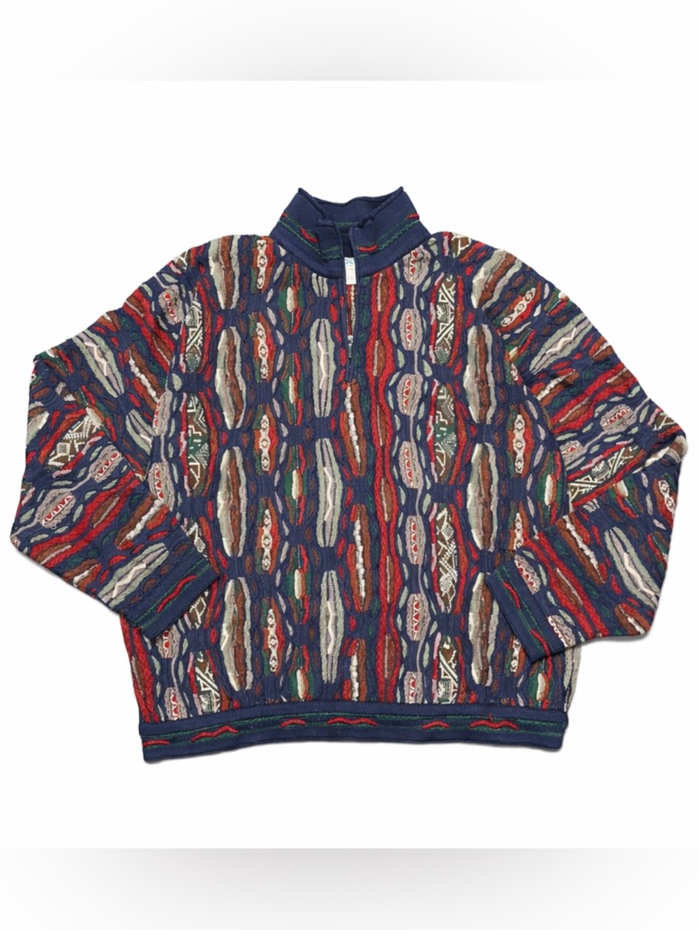 Vintage Coogi Mercerized Cotton 3D Knit Sweater 1/4 Zip Polo Bold Australia Vtg